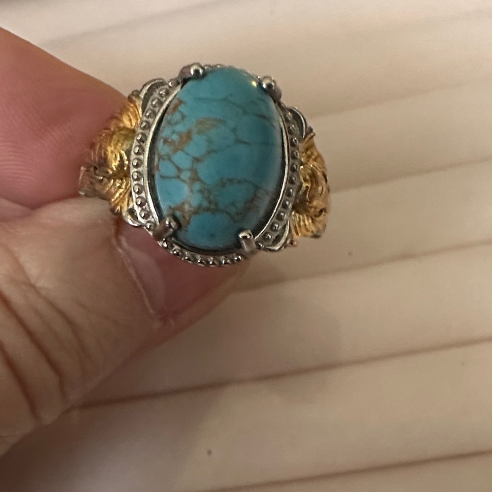 Karis Mojave Blue Turquoise Ring in 18K YG Plated and Platinum Bond 5.75 ctw